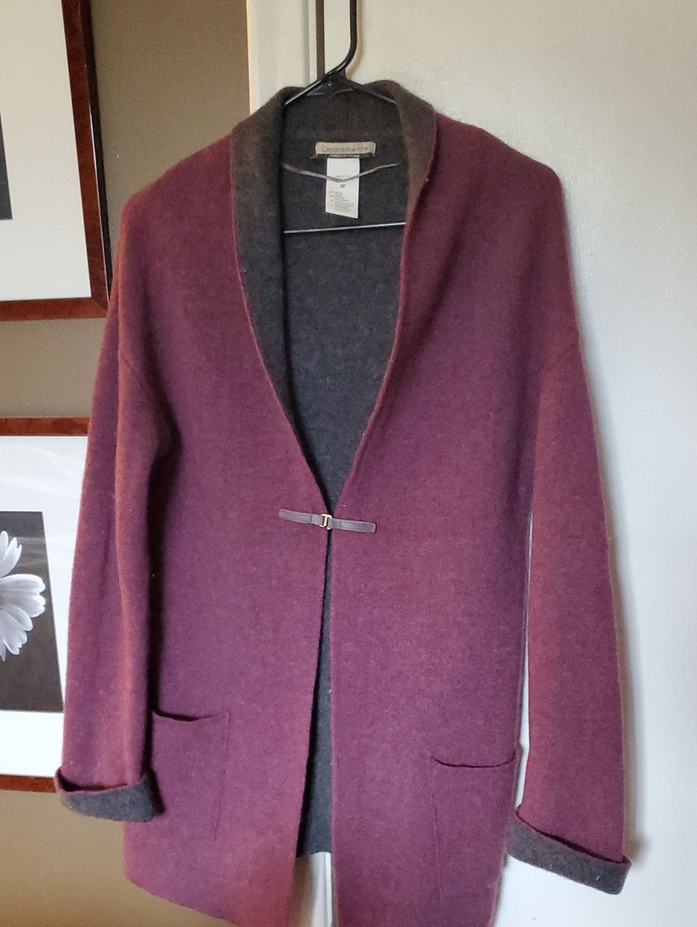Chiaramente Reversible Wool-Blend Open Coat - Plum/Charcoal